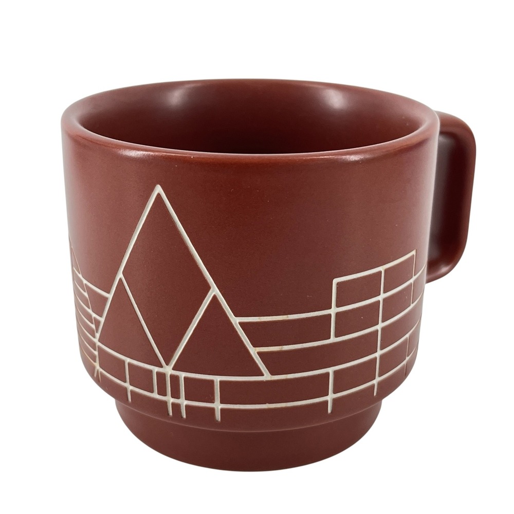 Frank Lloyd Wright Terra Stoneware Tea Cup Matte Brown Geometric Design
